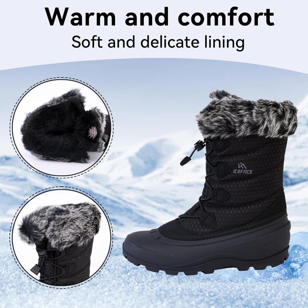 Women's Black Nylon Fabric Ultimate Warmth Stylish And Functional Winter Boots - Picture 3 of 5